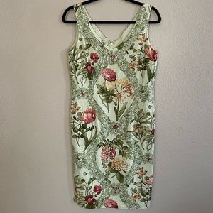 TALBOTS Women’s Size 8 yellow Green Floral Butterfly Beaded Sleeveless Dress